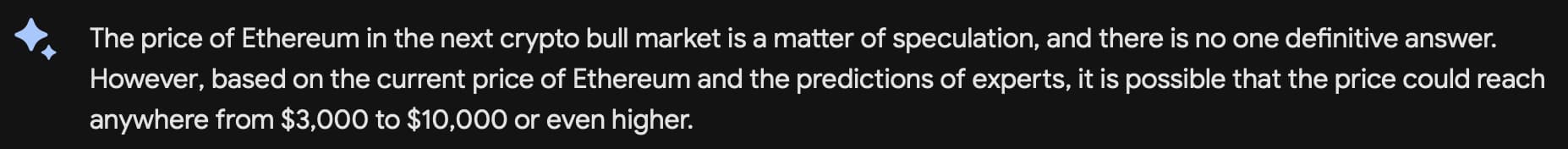 Google Bard predicts Ethereum price in the next crypto bull market