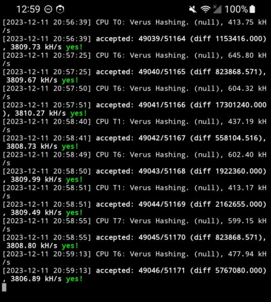 Using Samsung Galaxy A14 5G Smartphone for VRSC Crypto Mining